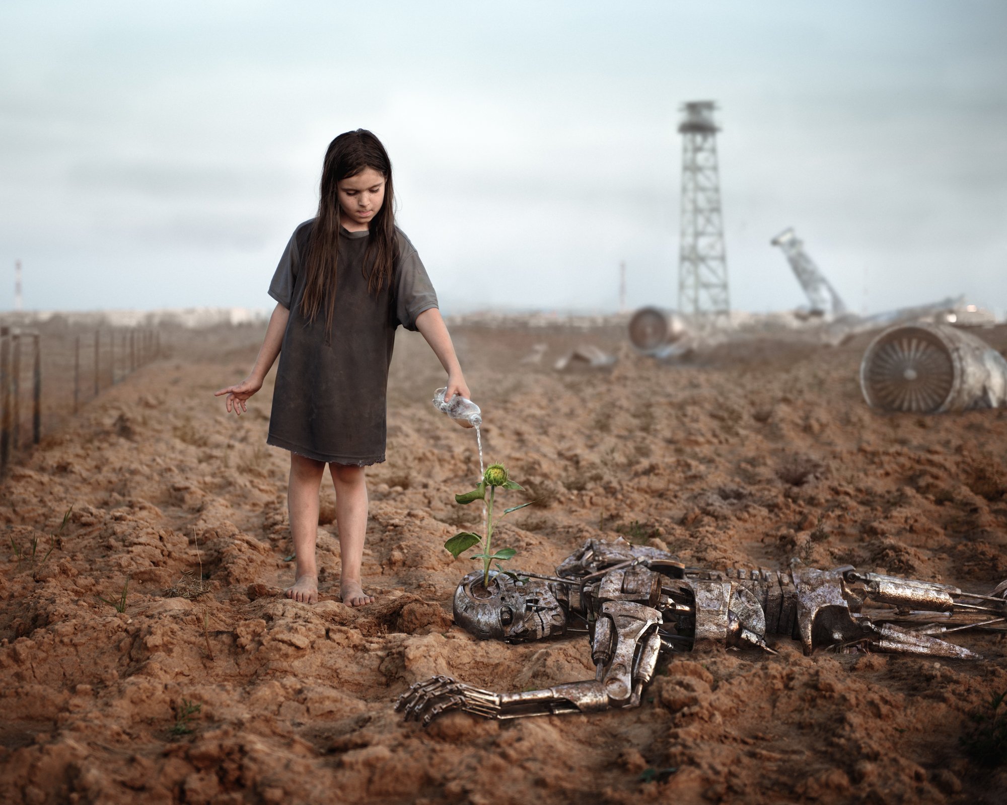 child postapocalipse desert terminator robot t800 water life parishkov, Парышков Сергей