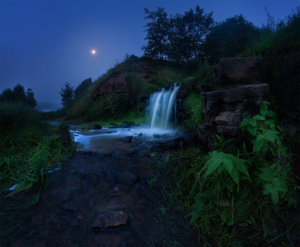 ночь, луна, водопад, Дмитрий Воронцов