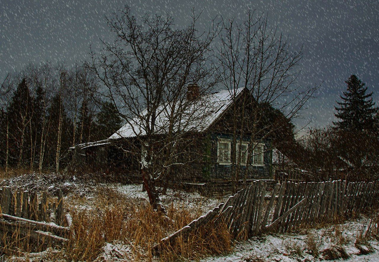 Деревня, Снегопад, Петр Косых