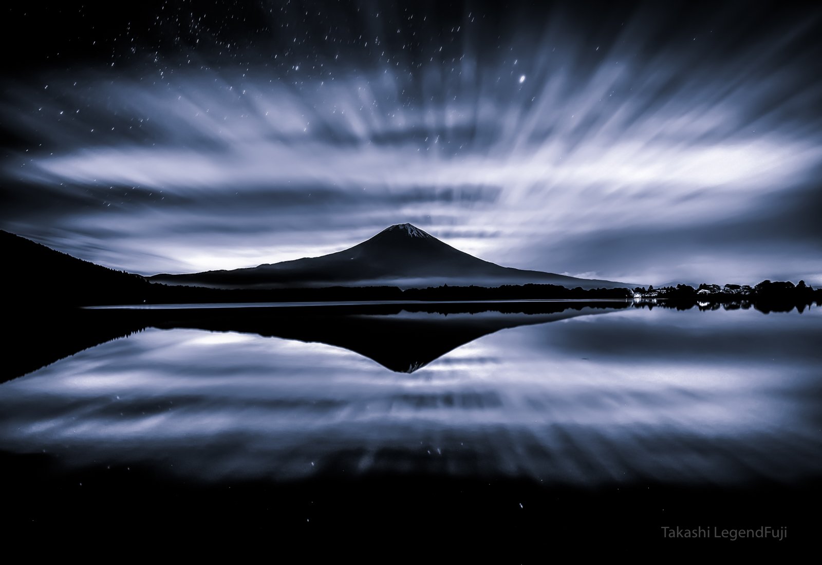 Fuji,mountain,Japan,lake,reflection,cloud,star,night,calm,beautiful,landscapes,, Takashi