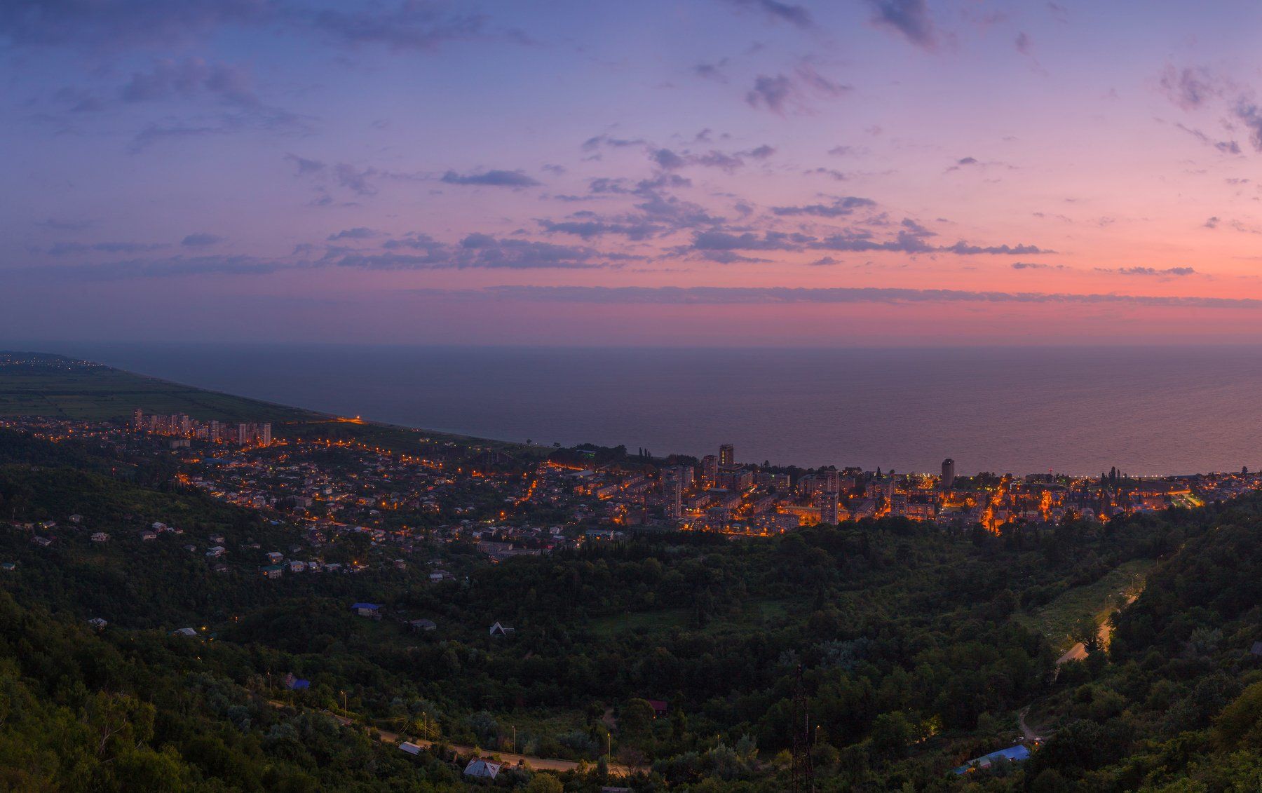 Гагра, Абхазия, город, закат, панорама, Малов Кирилл