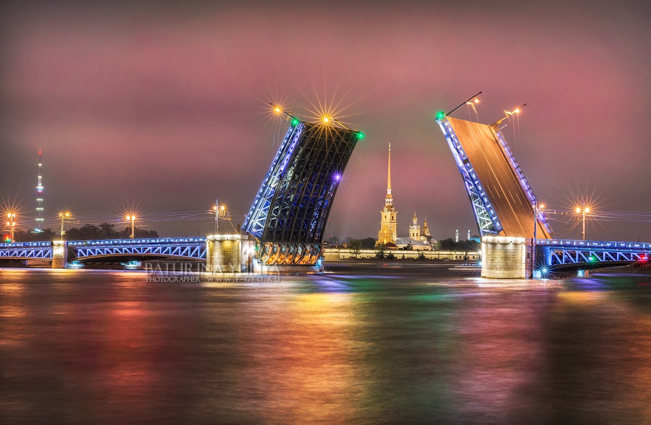 санкт-петербург, ночь, петропавловка, дворцовый мост, Юлия Батурина