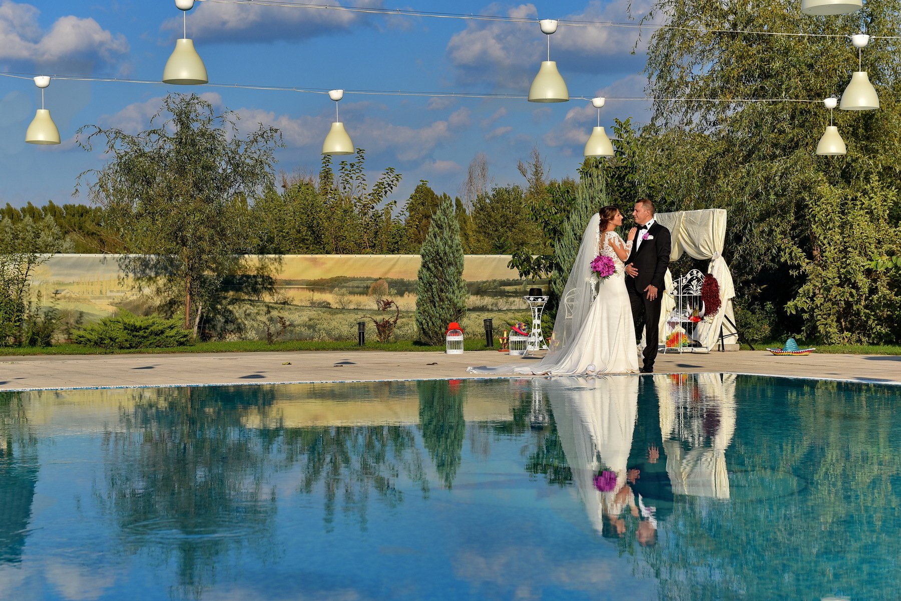 nature, groom, bride, sky, clouds, married, reflection, water, Sorin Lazar Photography