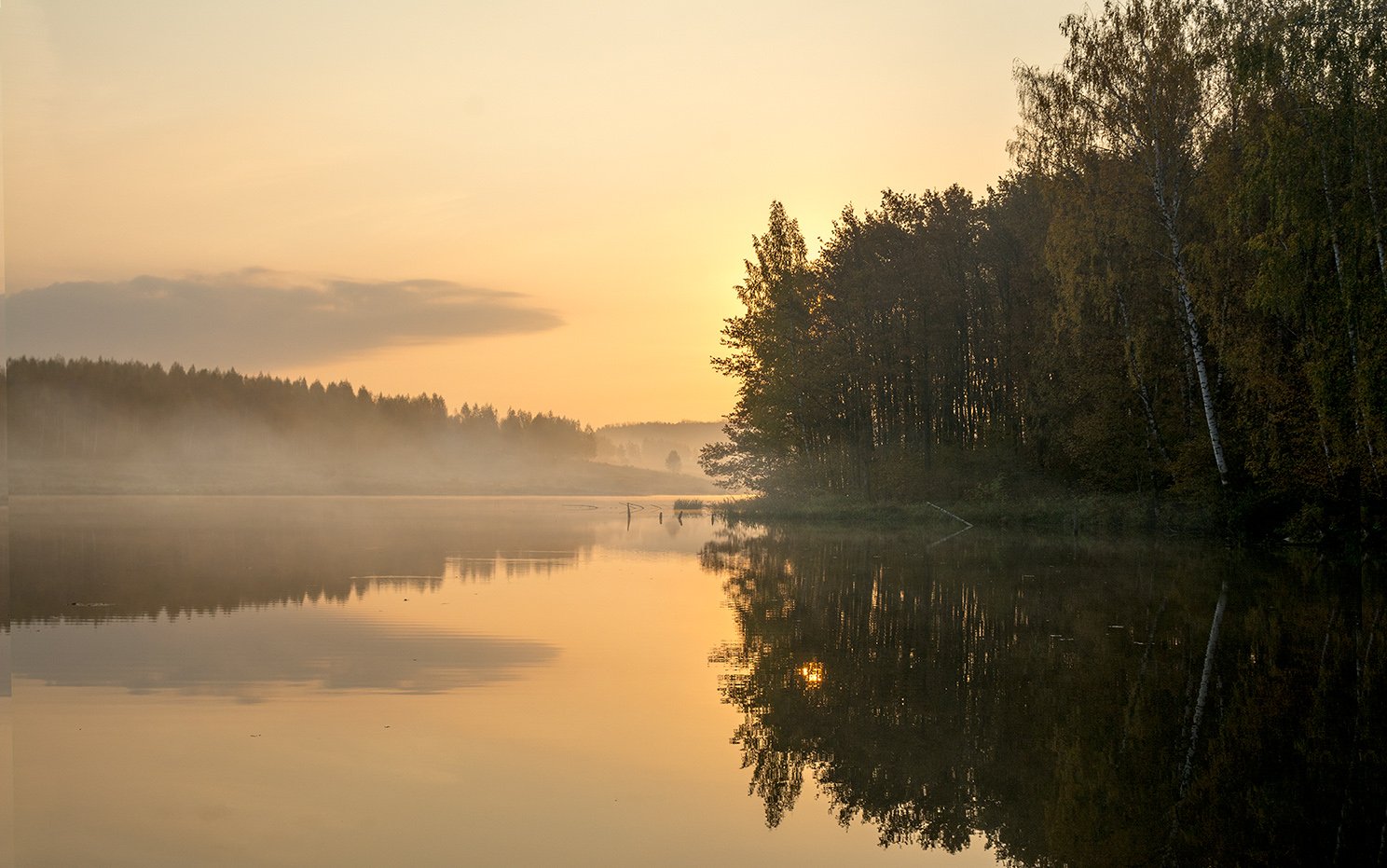 пейзаж,осень,рассвет,туман, Анатолий Зверев