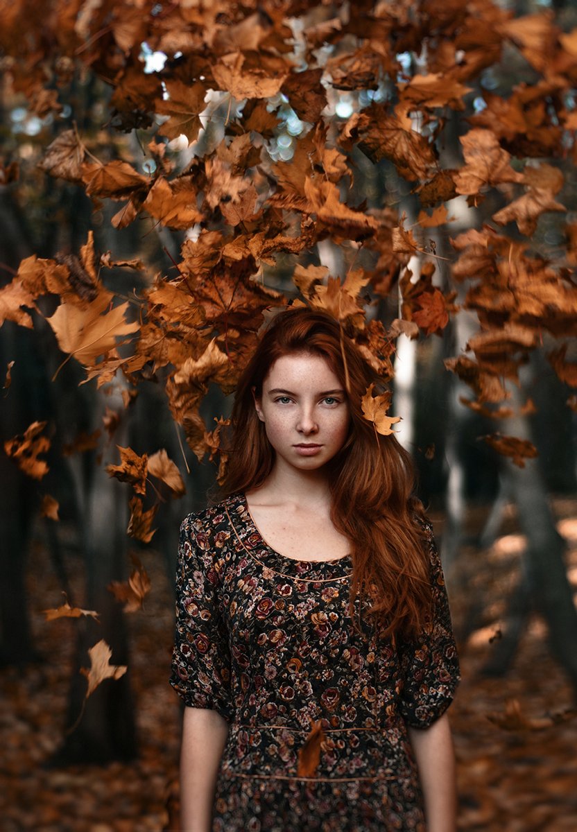 осень, рыжая, девушка, листья, Мосина Инна