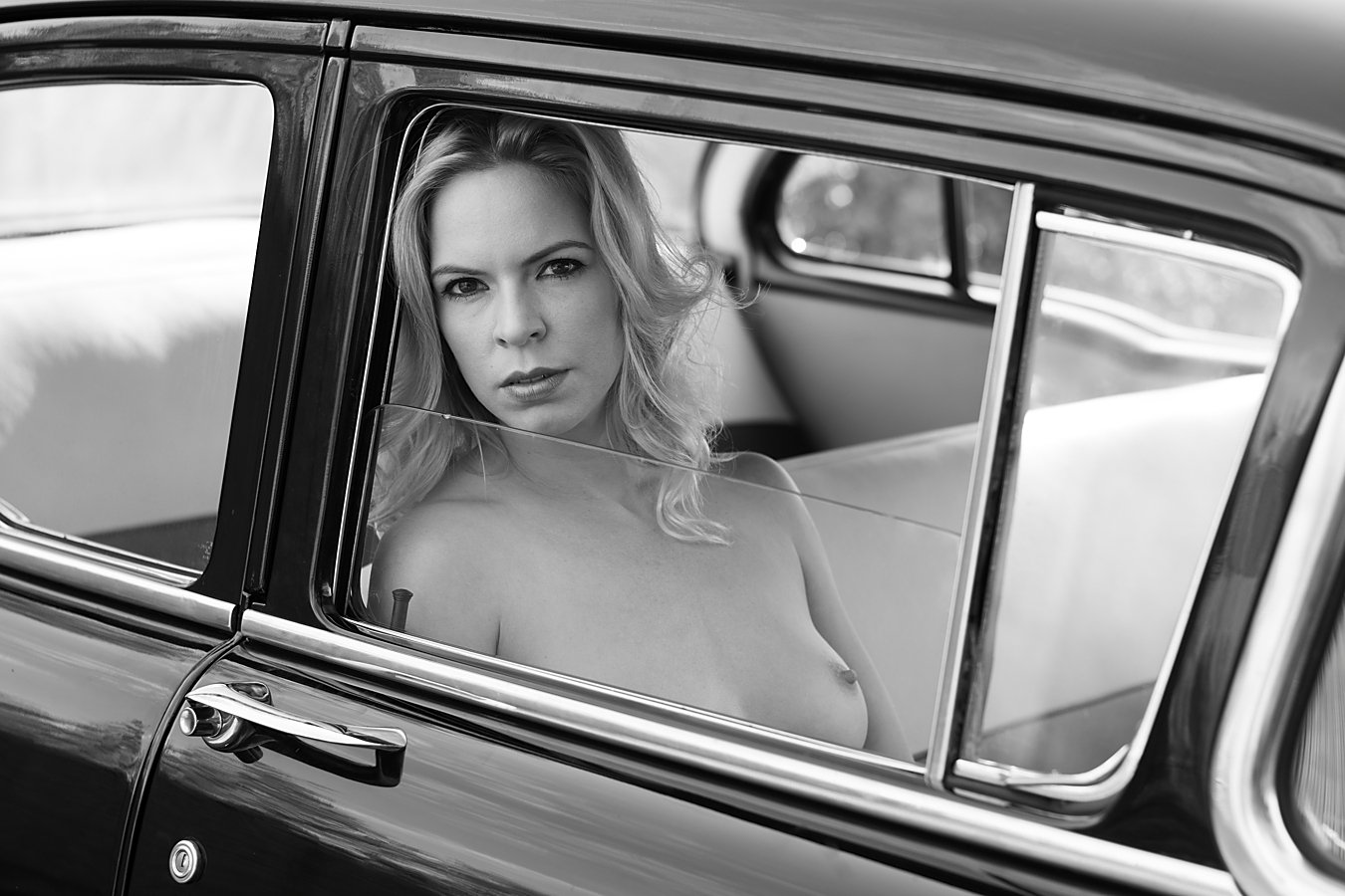 Beautiful, Black and white, Car, Erotica, Female, Fine art, Glamour, Model, Naked, Natural light, Nude, Portrait, Sensuality, Sexy, Woman, Lajos Csáki