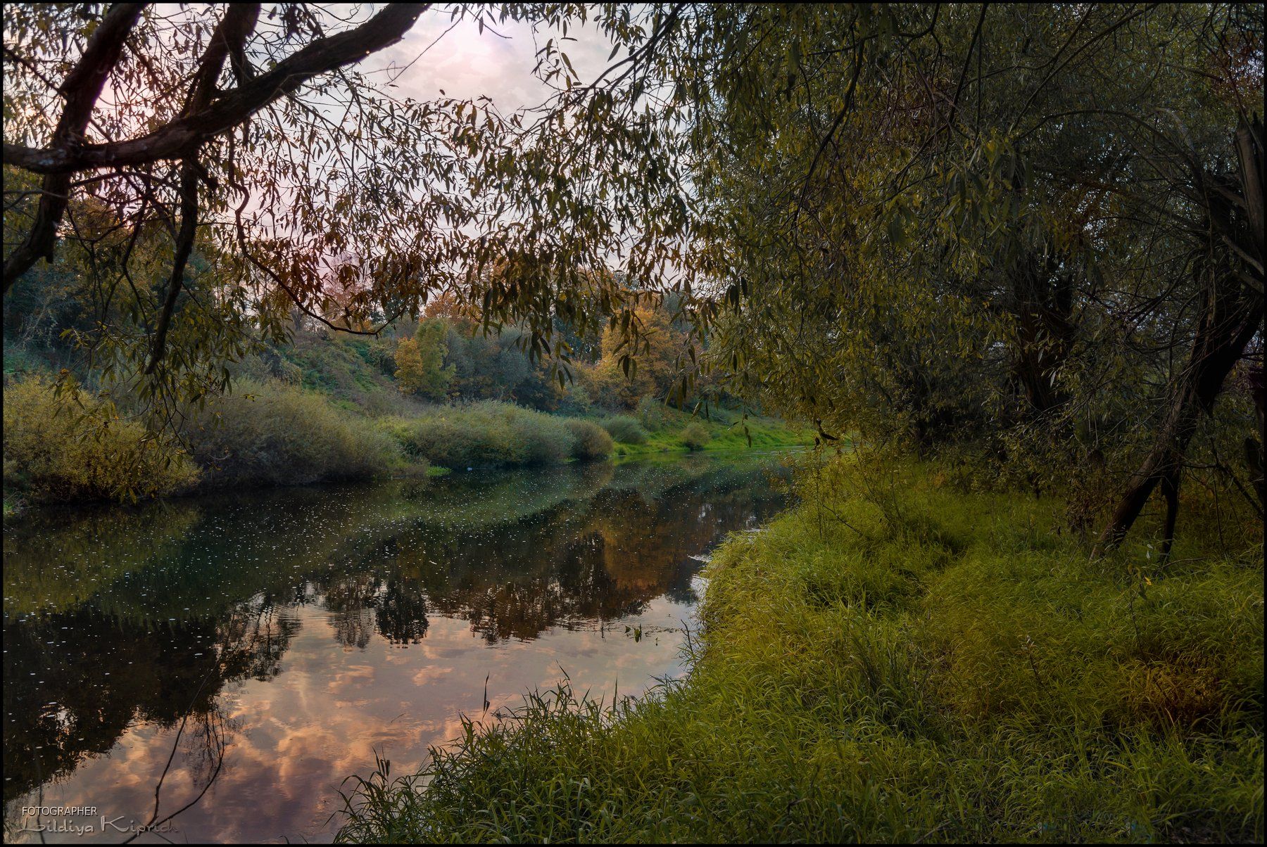 пейзаж, река, вечер, отражение, Лидия Киприч