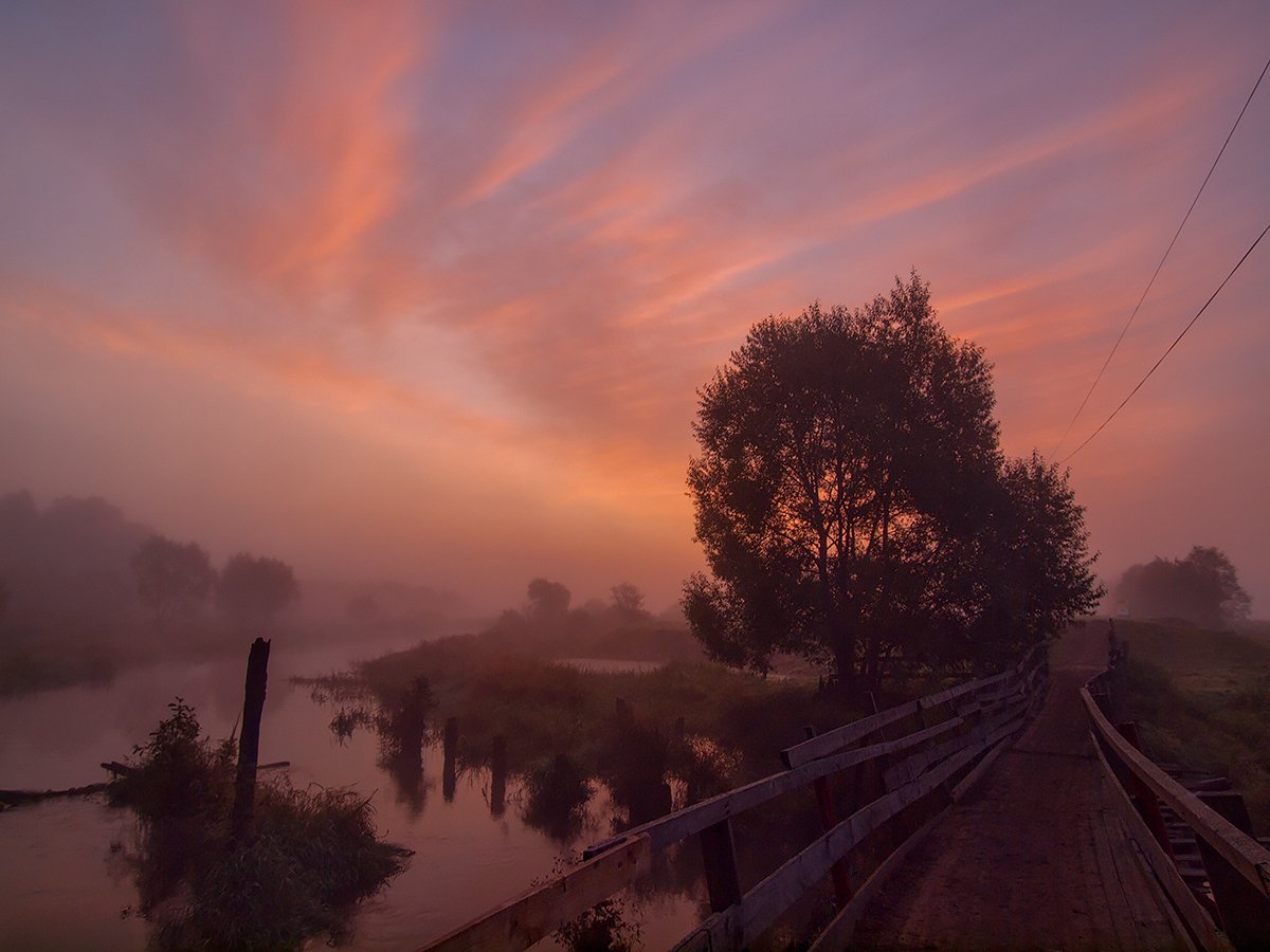 утро, восход, туман, река, пейзаж, небо, Владимир Перепечаев
