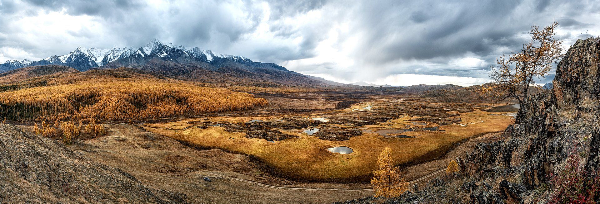 Алтай, панорама, осень, болото, горы, Дмитрий Дубиковский