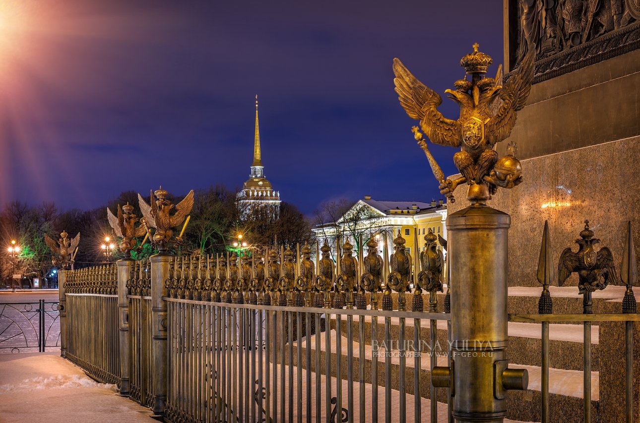 санкт-петербург, ночь, двуглавый орел, дворцовая площадь, скульптура, адмиралтейство, зима, Юлия Батурина
