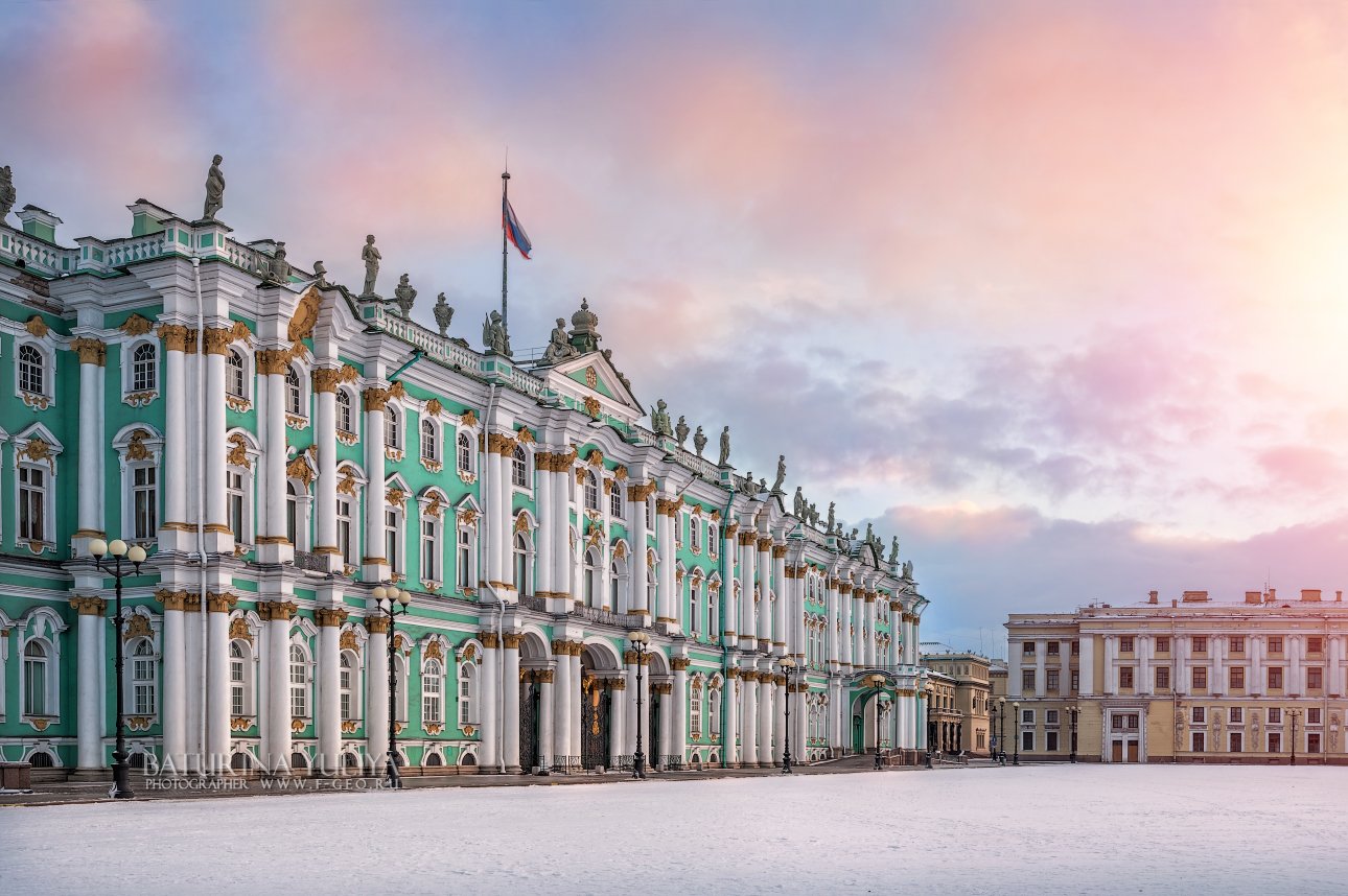 Санкт-петербург, зимний дворец, дворцовая площадь, зима, утро, рассвет, Юлия Батурина