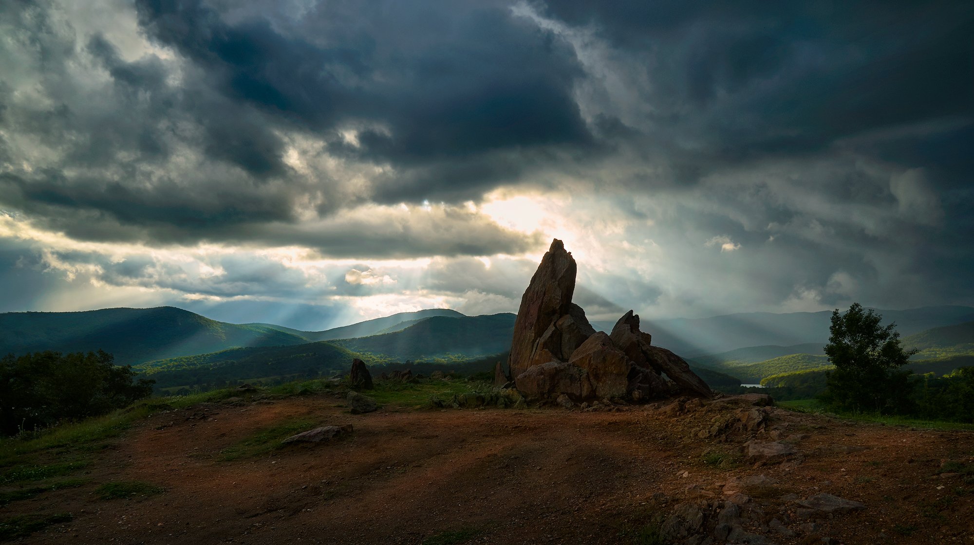 light, rock, landscape, ray, ray of light, bulgaria, starosel, clouds, Demenzzi