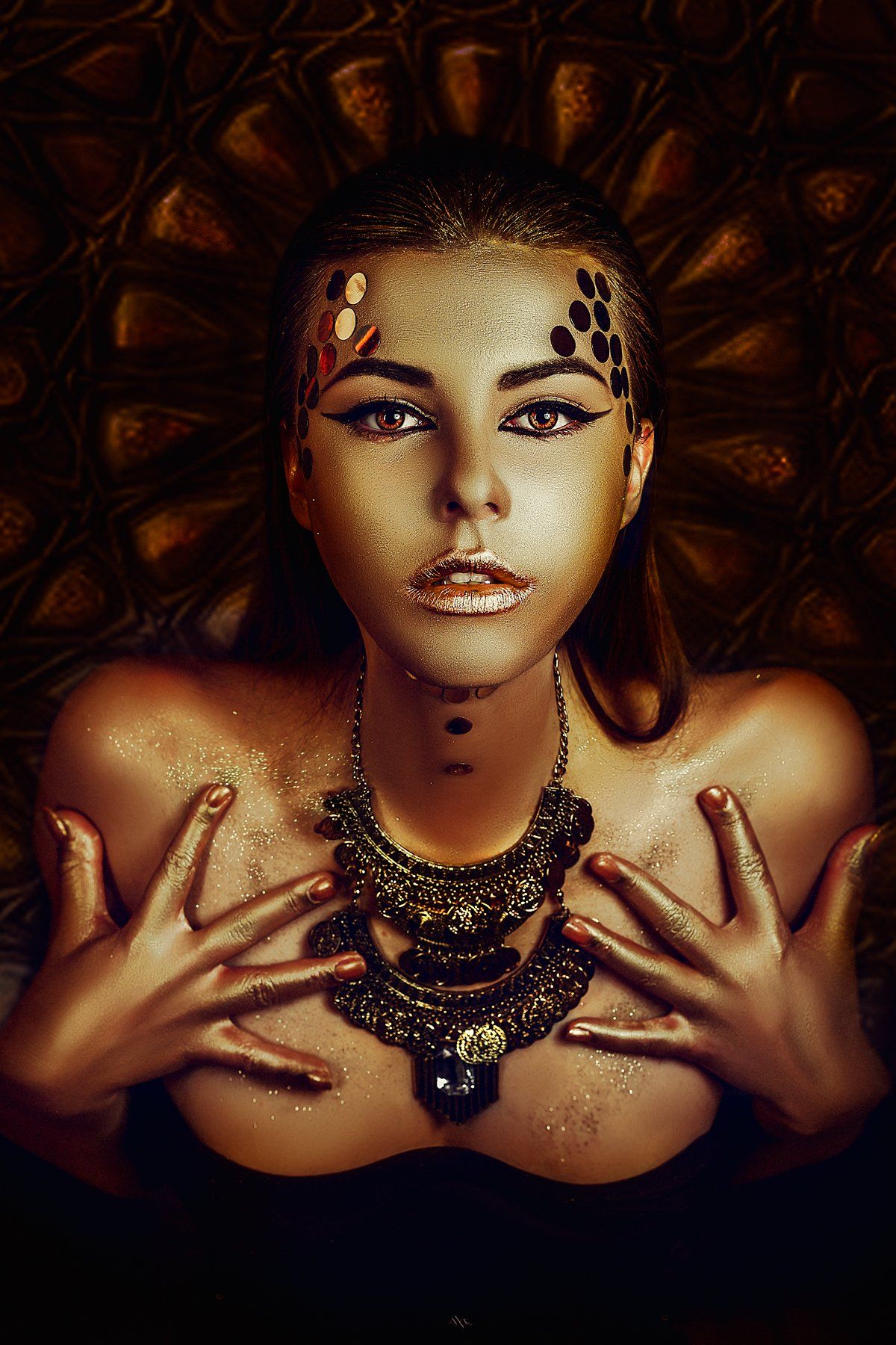 woman, portrait, bodypainting, golden, goddess, egypt, studio, Руслан Болгов (Axe)