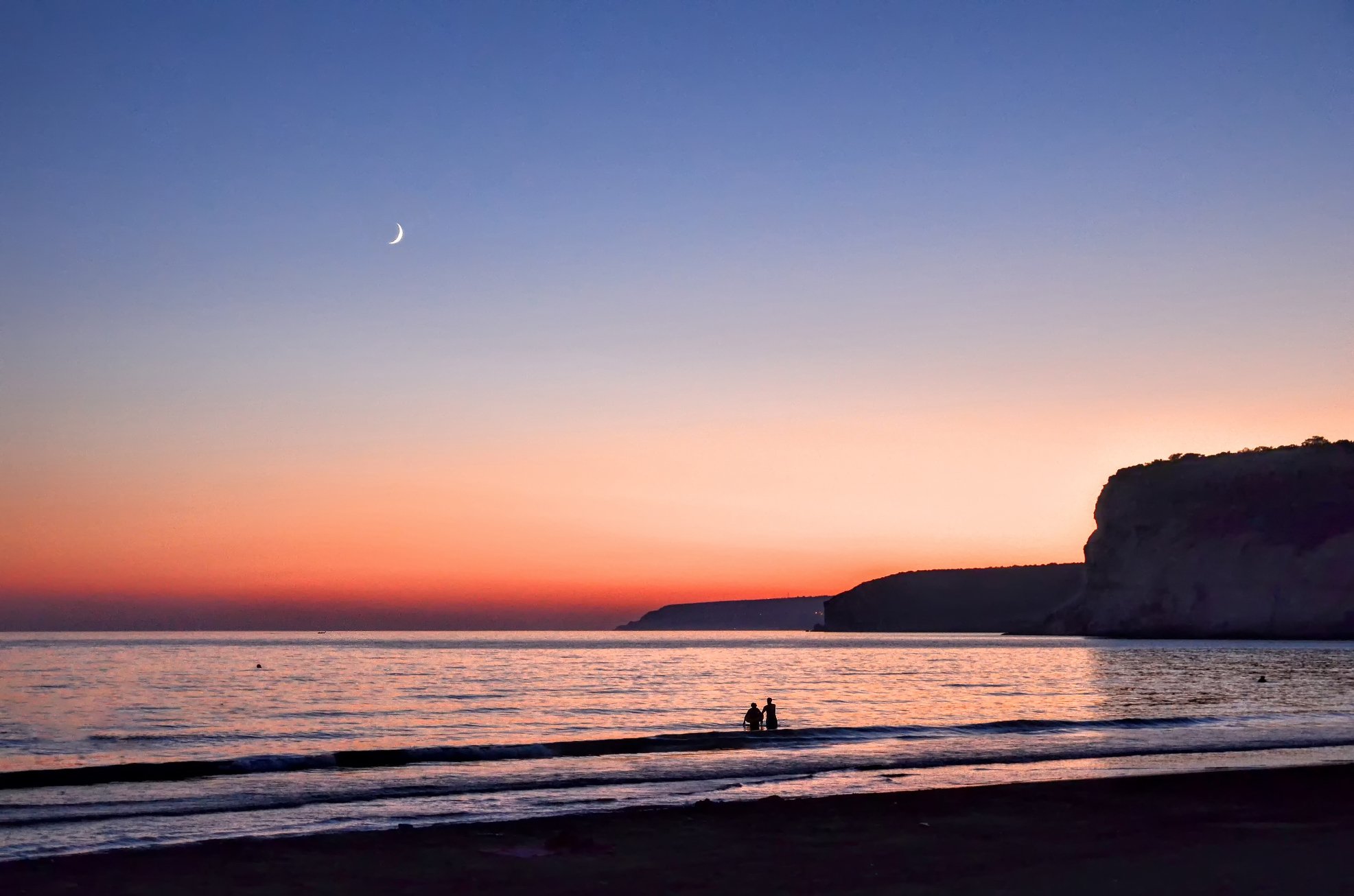 закат, море, луна, пейзаж, Сергей Кичук