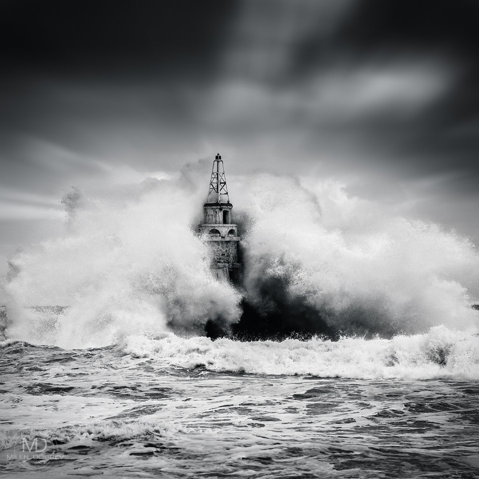 storm,nature, b&w, black sea, lighthouse, Милен Добрев