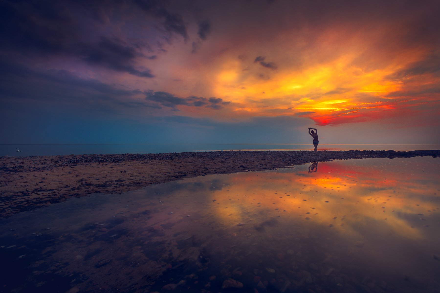 sunset, blatic sea, colors, silhouette, reflection, Руслан Болгов (Axe)