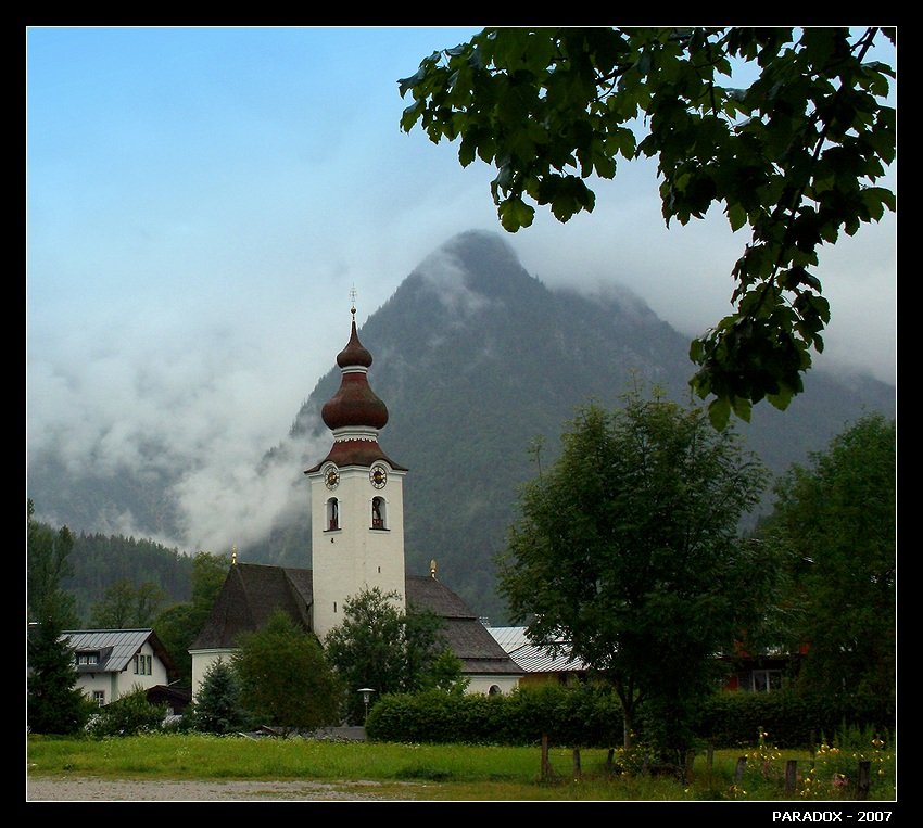 австрия, тирол, лофер, альпы, туман, горы, церковь, paradox, PARADOX