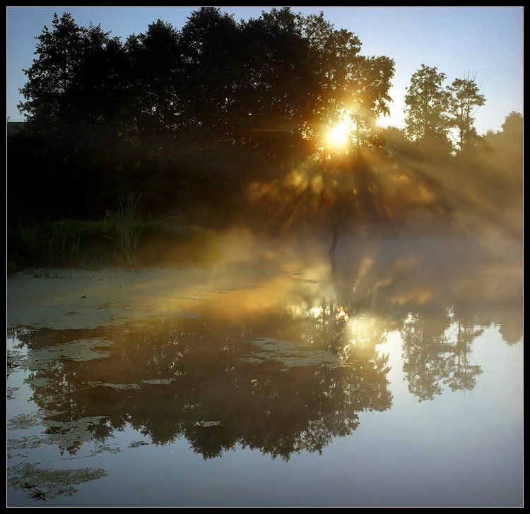 июнь, рассвет, река, вода, солнце, туман, Григорий Иващенко