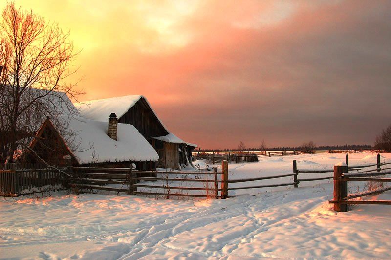 закат, зима, рождество, деревня, дом, ограда, -35, Павел Круглик
