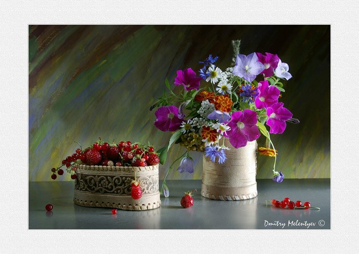 цветы, ягоды,  лето, июль,  flowers, still life, Dmitry Melentyev