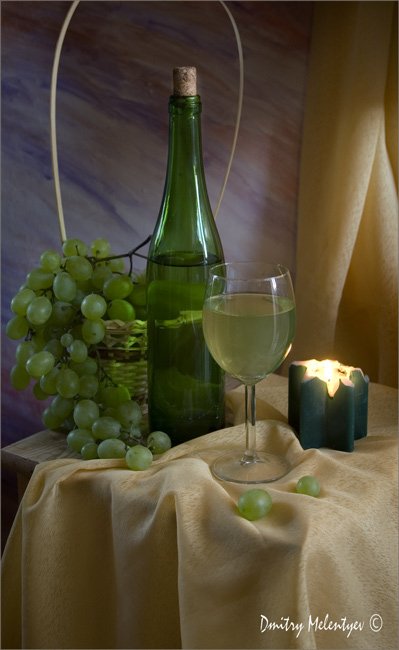 лето вечер вино виноград свеча романтика still-life, Dmitry Melentyev