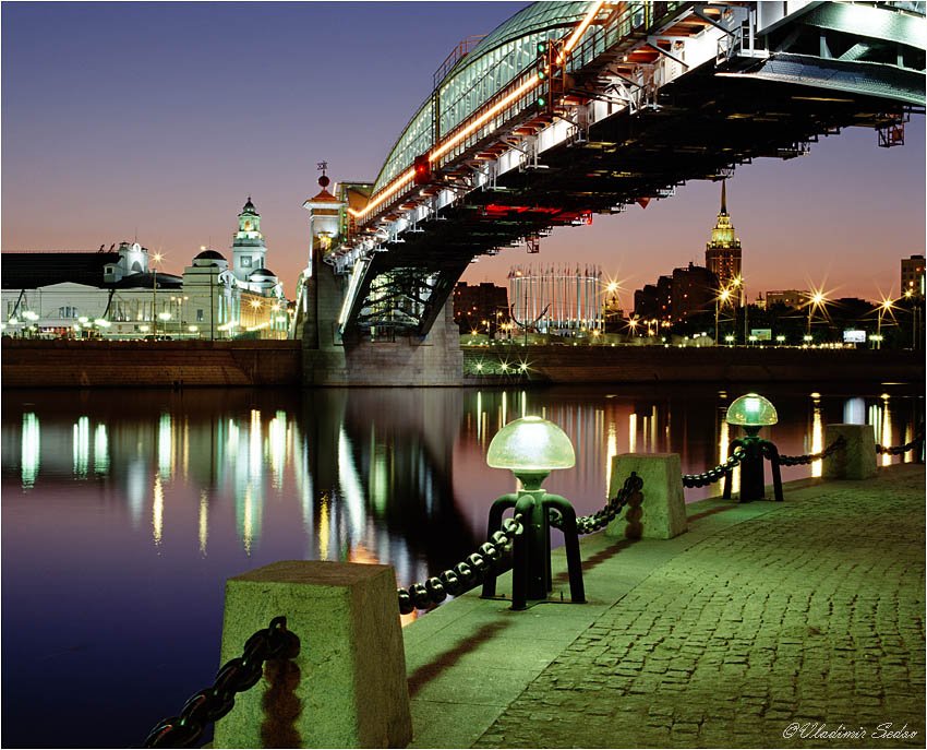 город, мост, свет, река, Vladimir Sedov