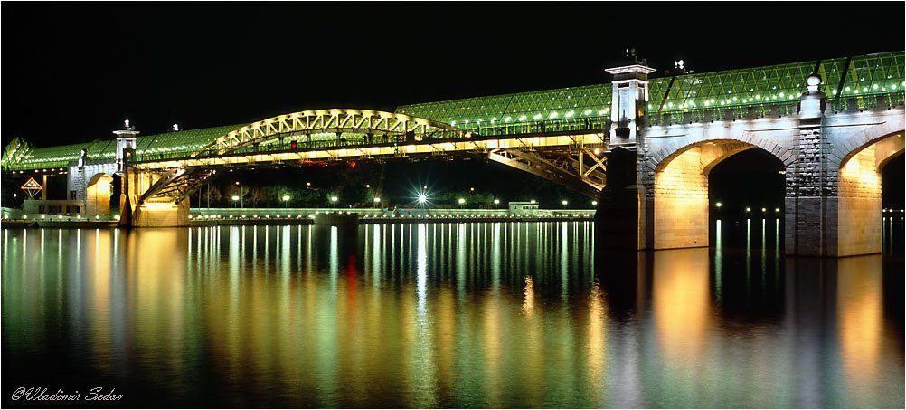 москва, город, ночь, река, мост, свет, Vladimir Sedov