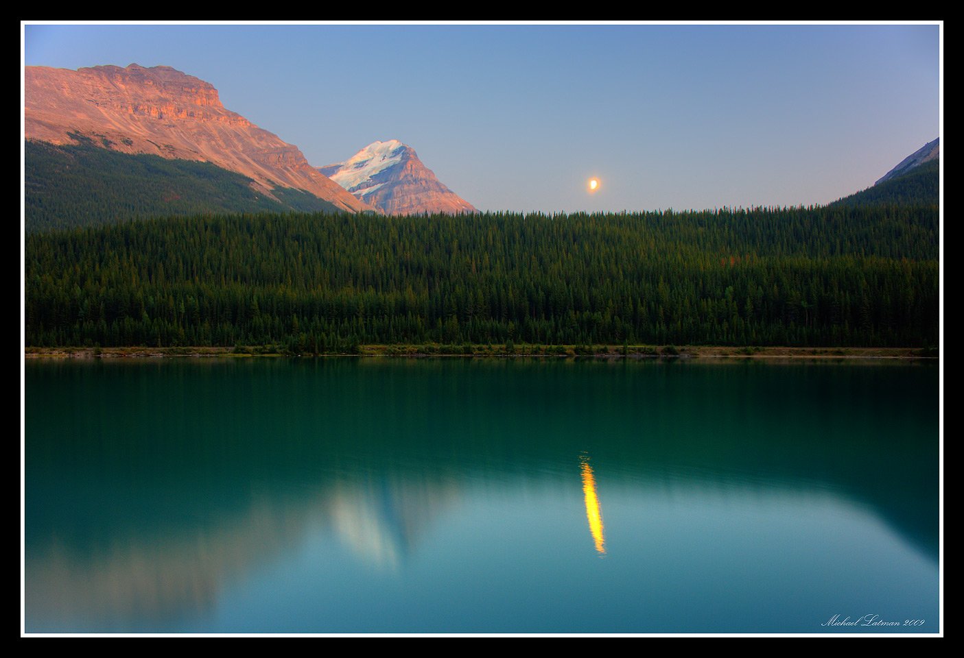 lake, mountains, moon, Michael Latman