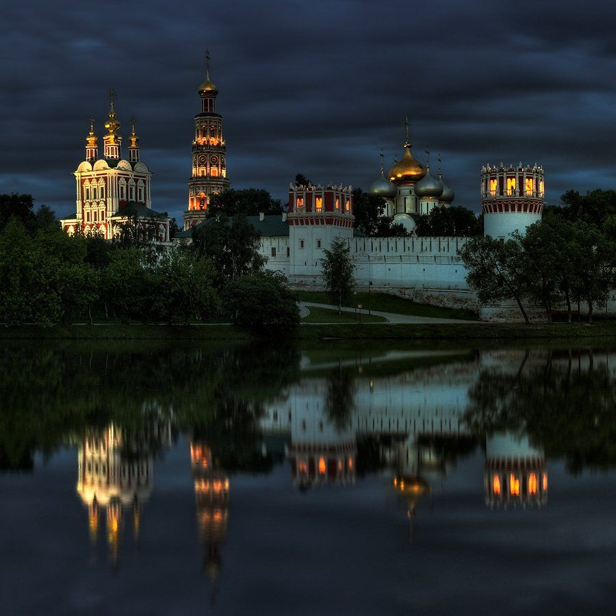 город, монастырь, пруд, вечер, пейзаж, отражения, небо, Oleg Dmitriev