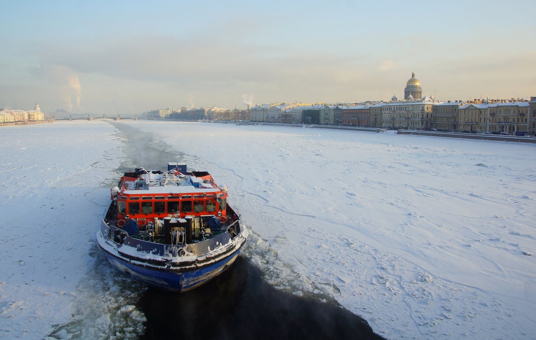 city, Neva, frost, river navigation, icebreaker, St. Petersburg, quay, ship, winter, cold, Сергей Андреевич