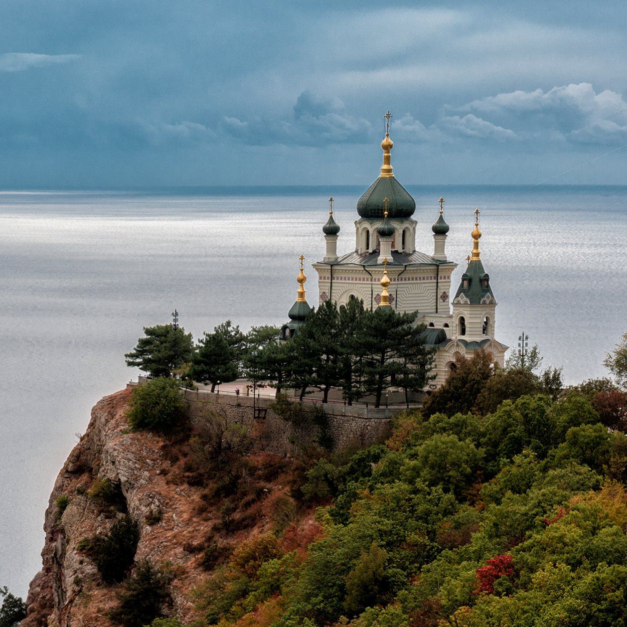 пейзаж,море,крым,церковь, Анатолий Зверев