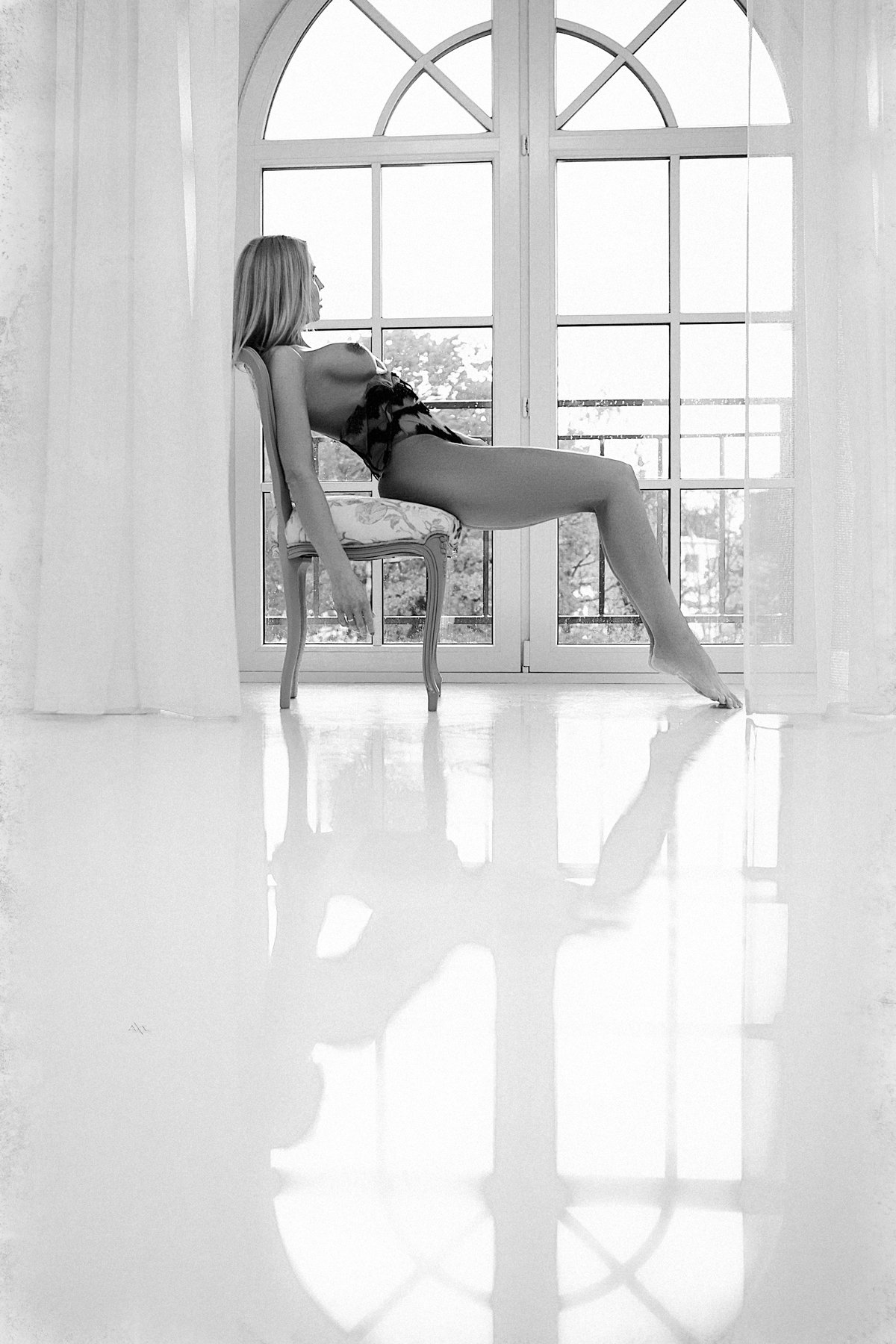 woman, nude, door, window, black and white, beauty, reflection, Руслан Болгов (Axe)