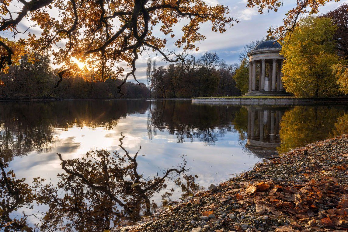 осень, пейзаж, германия, мюнхен, autumn, reflection, autumn colors, leaves miror, sunset, Синкальський Тарас