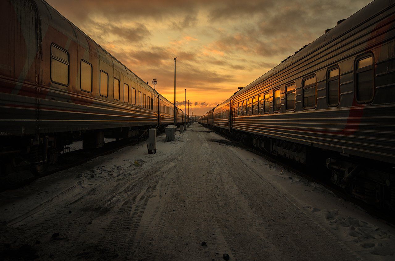 закат,поезда,вагоны, Карепанов Евгений