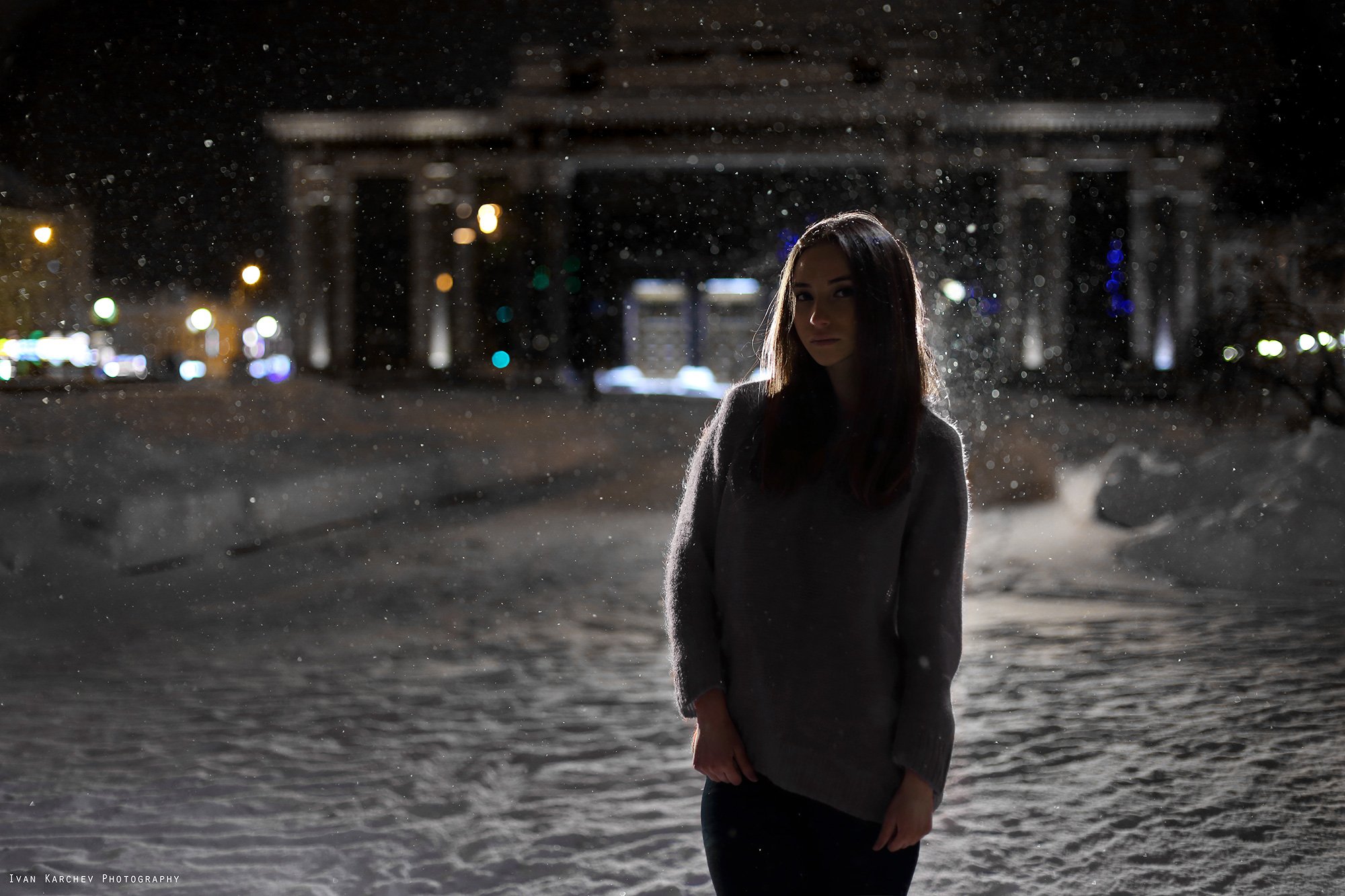 girl, winter, snow, outdoors, snowflakes, backlight, Иван Карчев