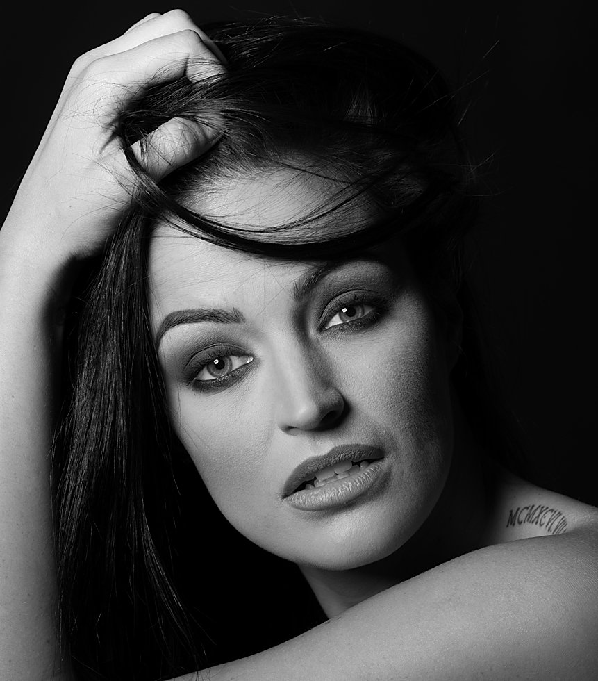 model, glamour, woman, female, black and white, sensuality, portrait, eyes, sexy, face, hair, lips, studio, shadows,, Lajos Csáki