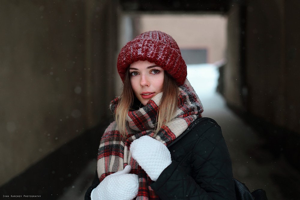 portrait, girl, winter, snow, face, pretty, attractive, snowfall, outdoors, photoshoot, Иван Карчев