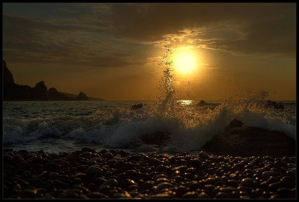 пейзаж, крым, море, волны, камни, небо, солнце, Oleg Dmitriev