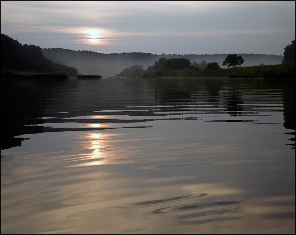 река, угра, тихий, вечер, волна, туман, Boris Bort