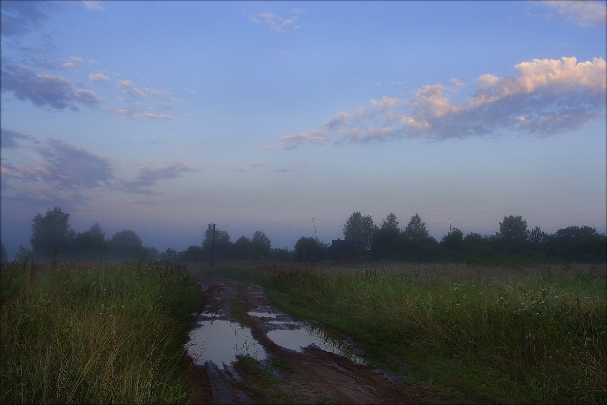 деревня, рассвет, туман, Екатерина Богданова