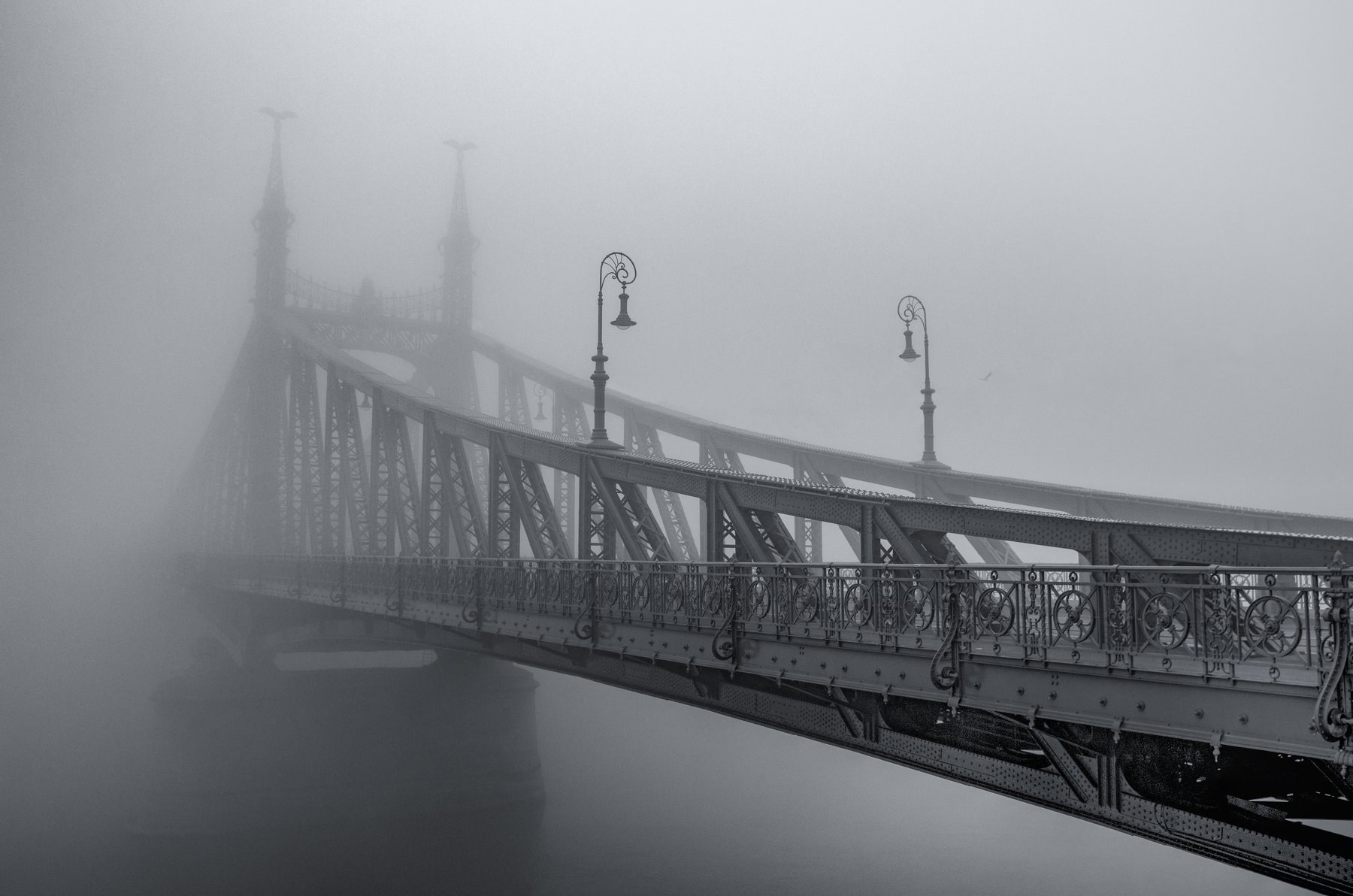 будапешт, мост, туман, река, город, пейзаж, венгрия, европа, путешествие, архитектура, черно-белый, b&w, Сергей Давыдов