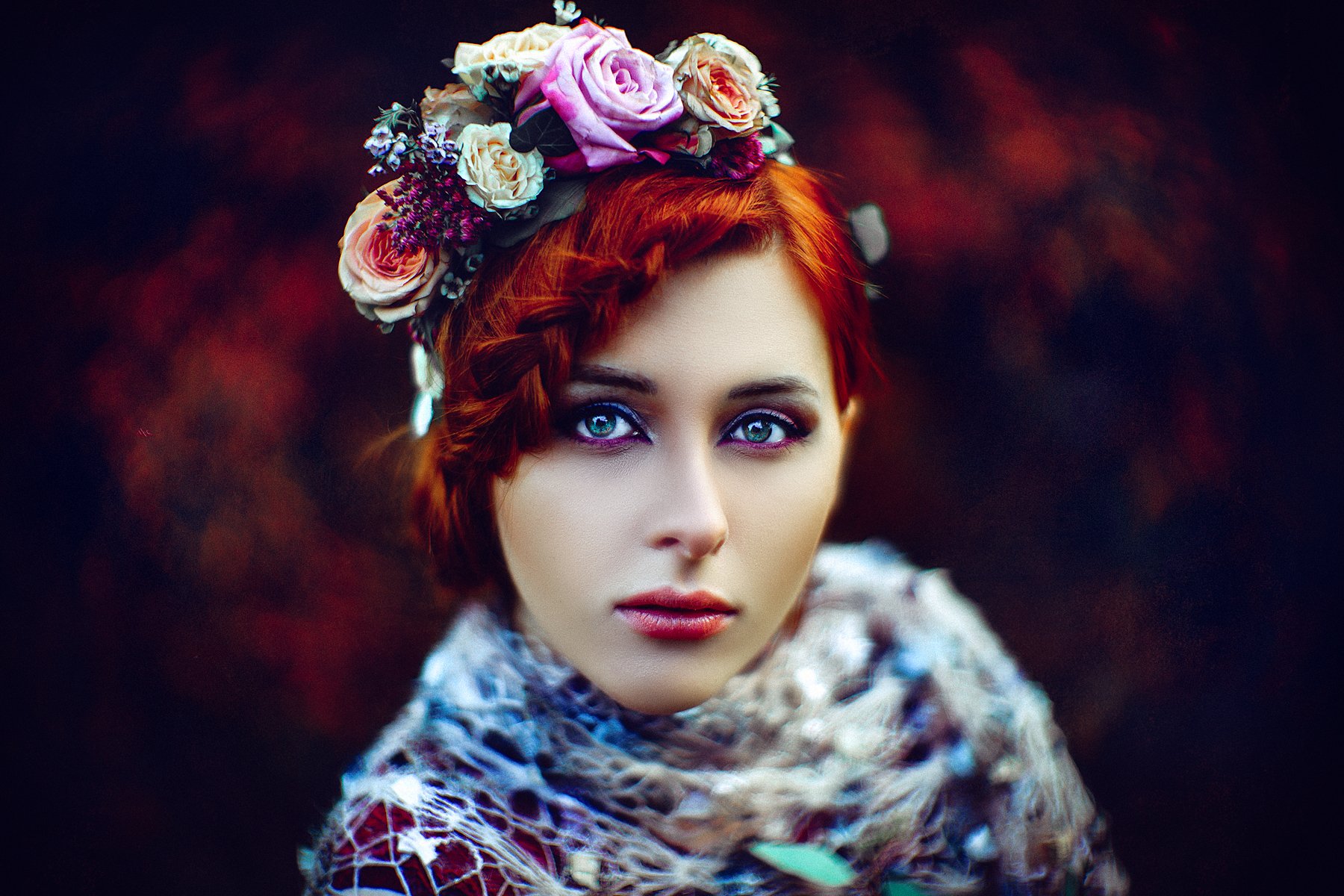 woman, portrait, flowers, beauty, Руслан Болгов (Axe)