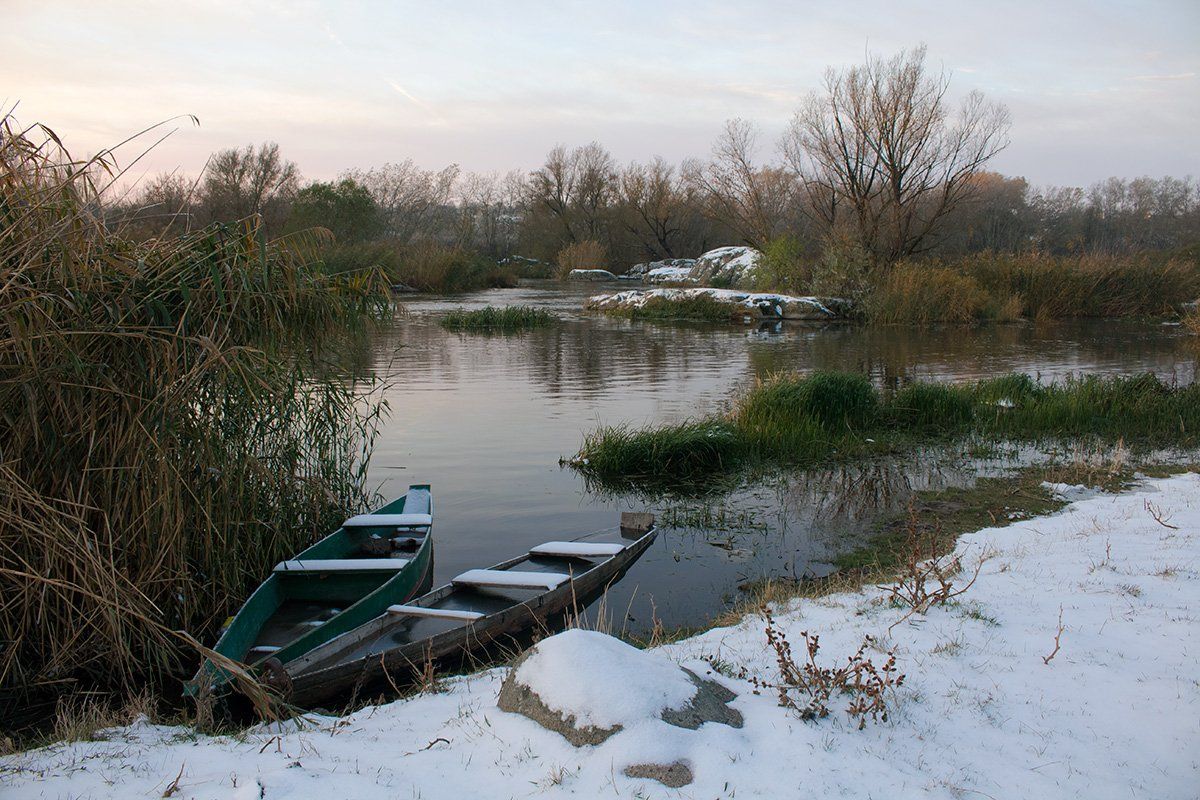 река. зима. лодки., Александр Игнатьев
