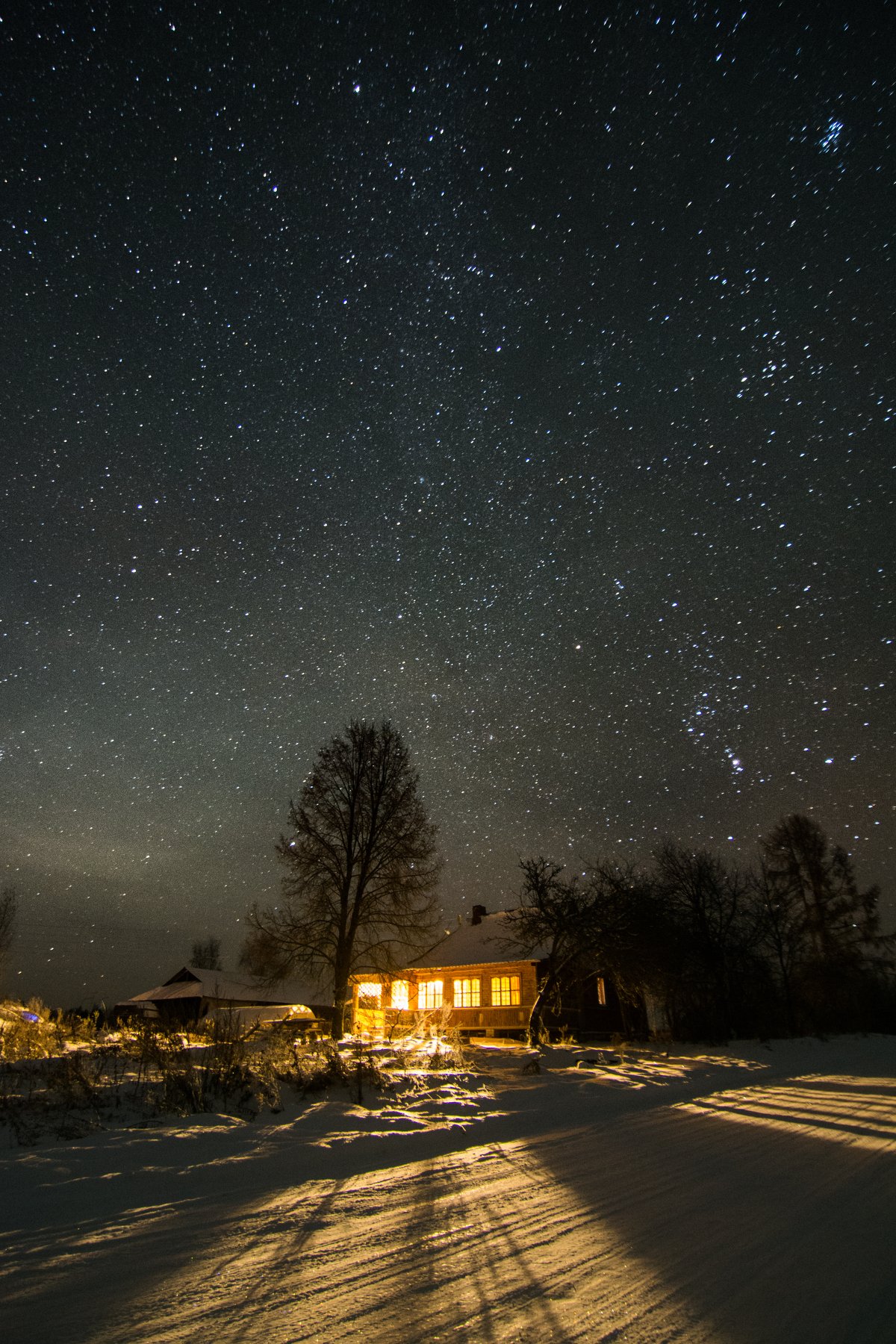 Зимняя ночь, звезды, деревня, Россия, Dmitry Papunov