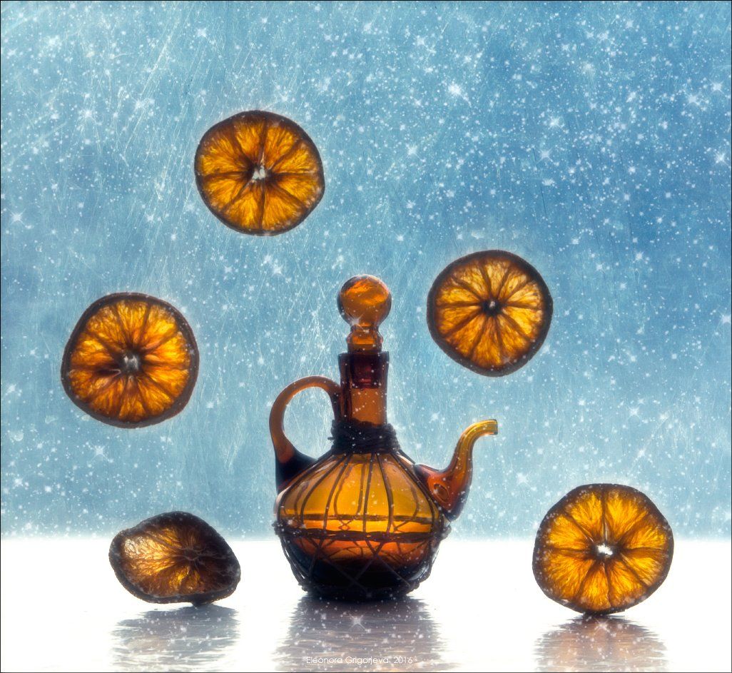 зима, солнце, солнцеворот, стекло, апельсин, натюрмотр, Eleonora Grigorjeva