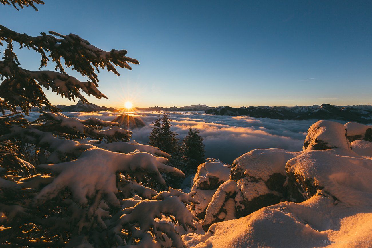 Австрия, горы, Альпы, утро, рассвет, снег, Nikita Leksikov