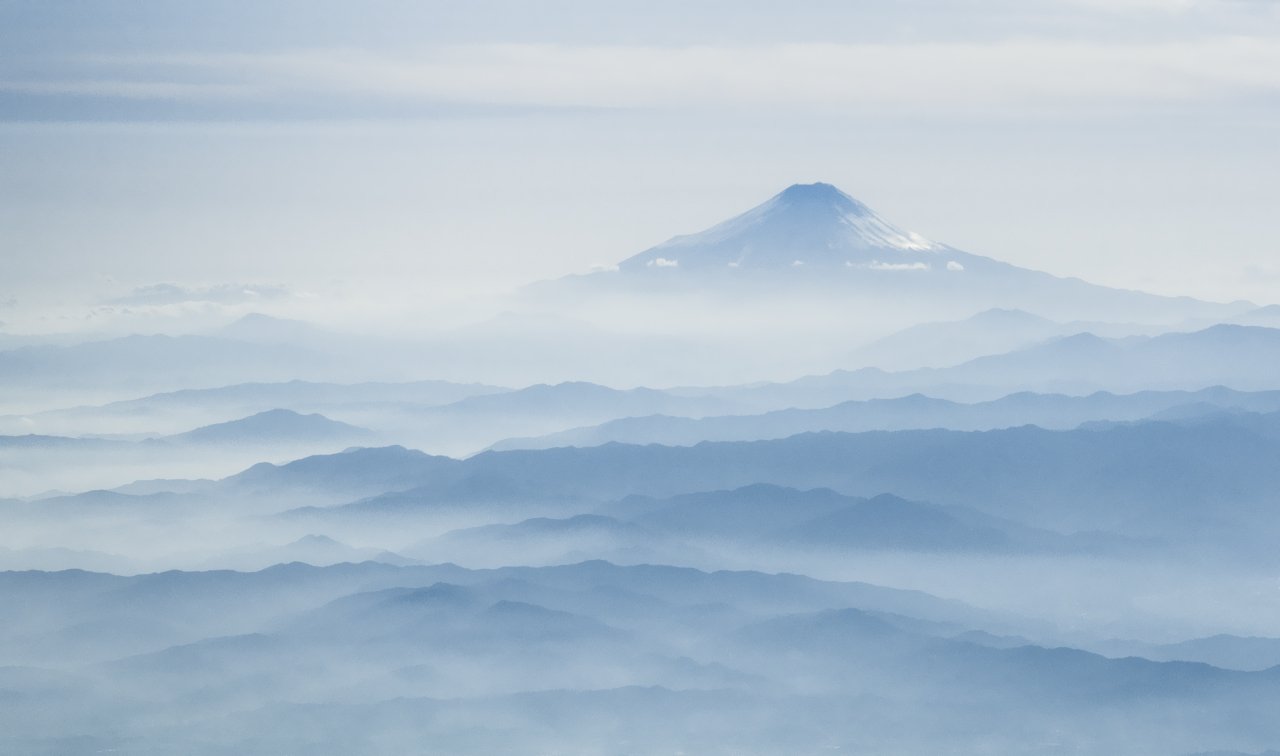 япония, горы, фудзияма, дымка, japan, mountains, fuji, Дмитрий