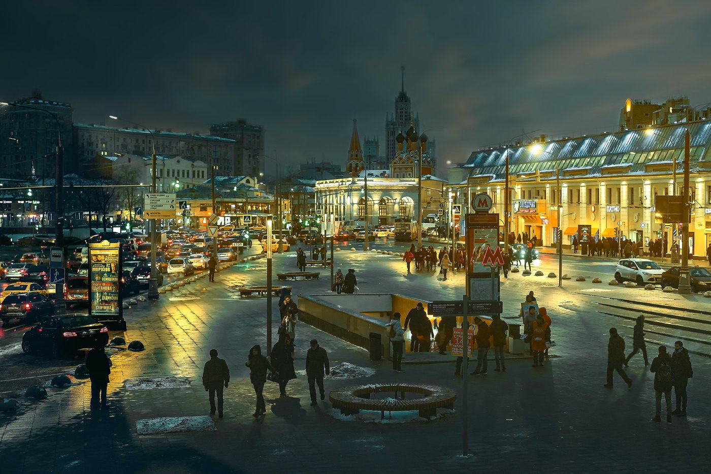 город, Москва, ночь, огни, площадь, GaL-Lina