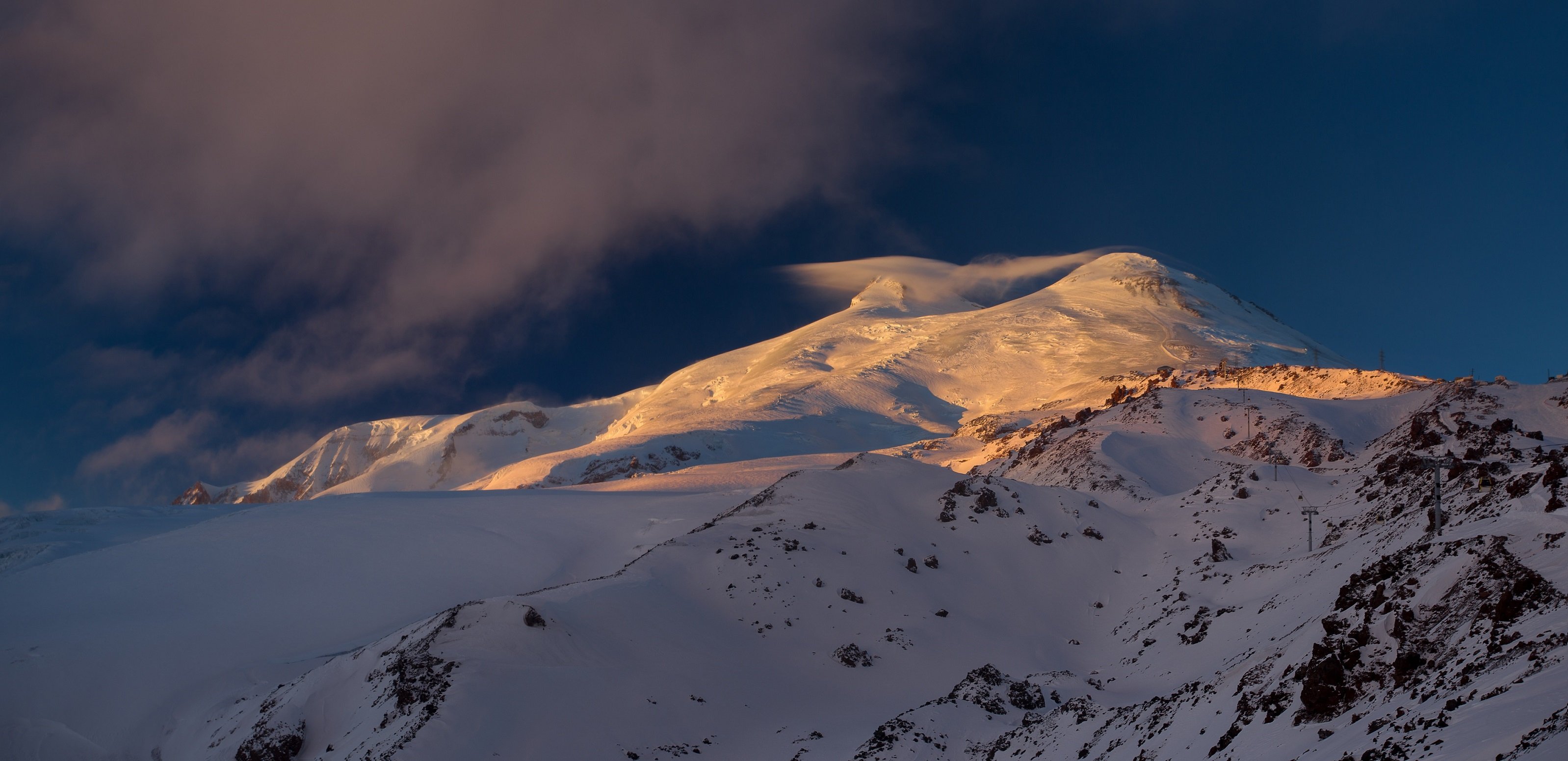 Эльбрус, Кавказ, горы, снег, закат, облака, Павел Попов