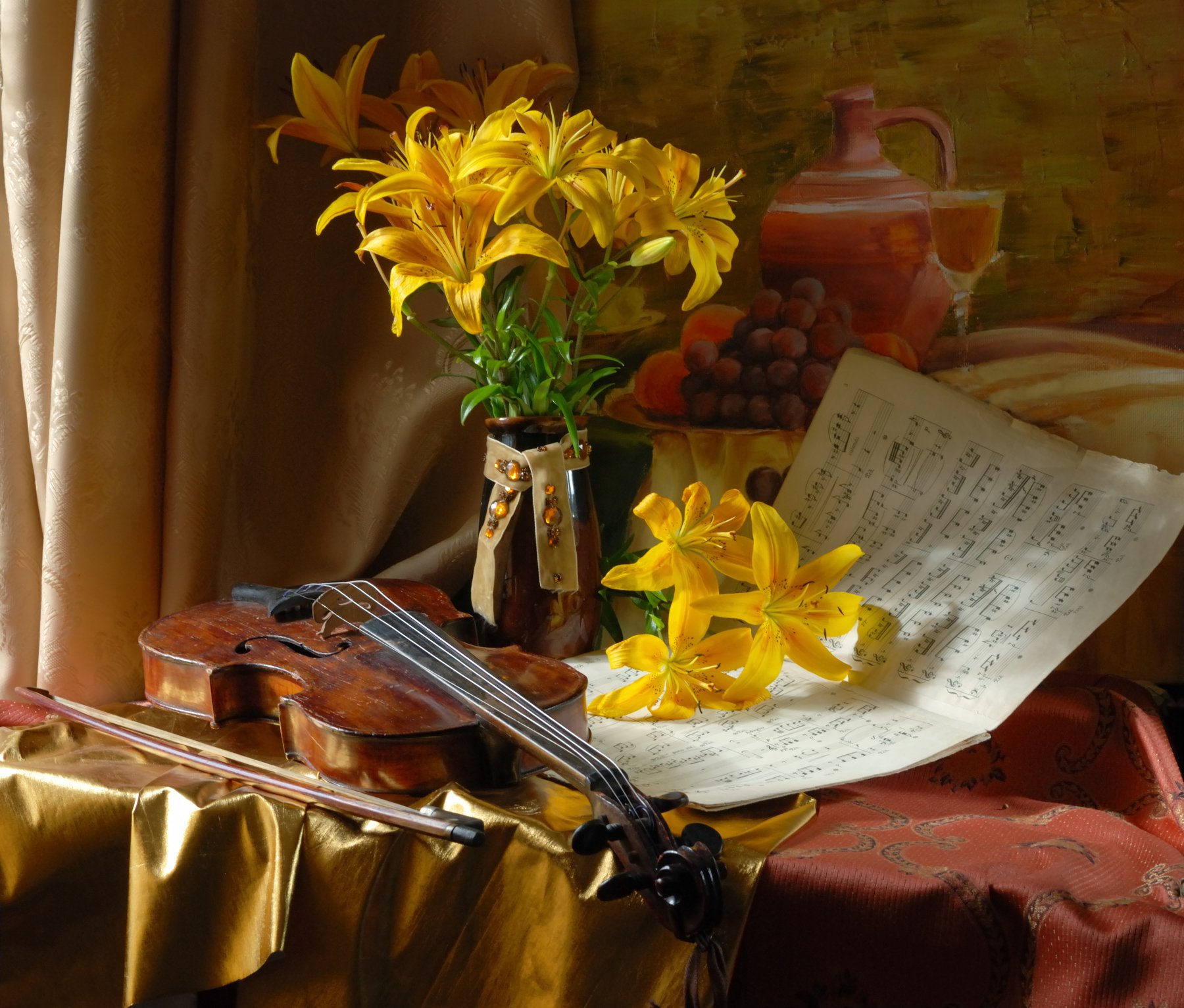 цветы, лилии, скрипка, Андрей Морозов
